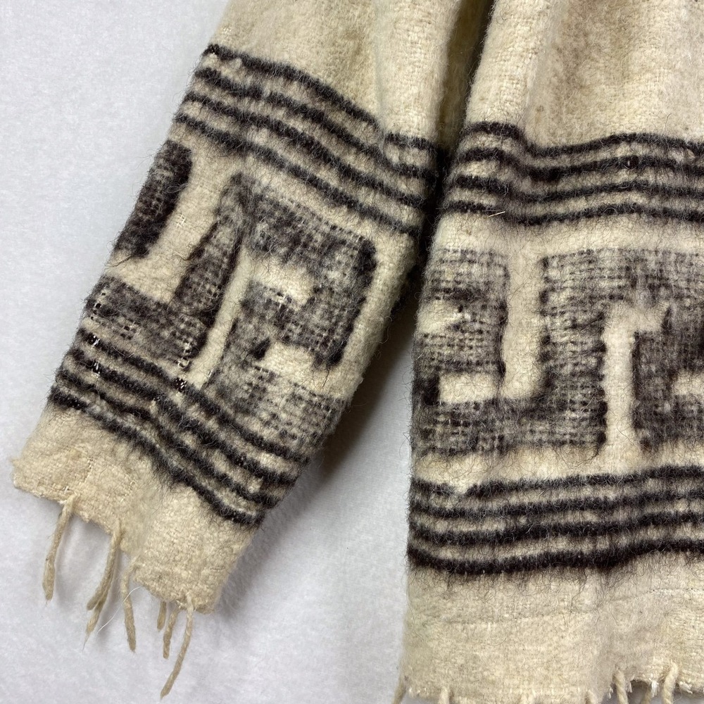 Vintage Cream Wool Knit Fringed Southwestern Birds Full Zip Jacket Coat - Picture 10 of 15